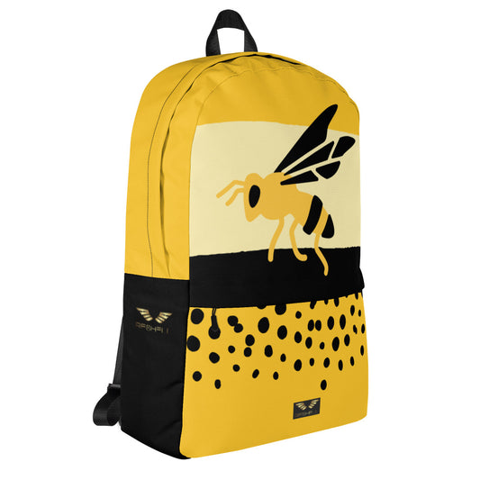 yellow backpack with bee design