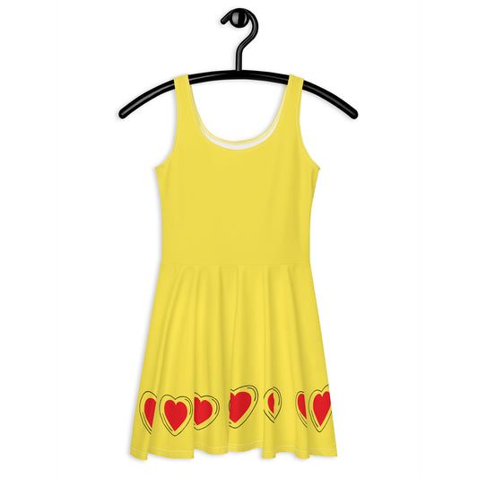 Women's Skater Dress - Sleeveless - Yellow & Hearts